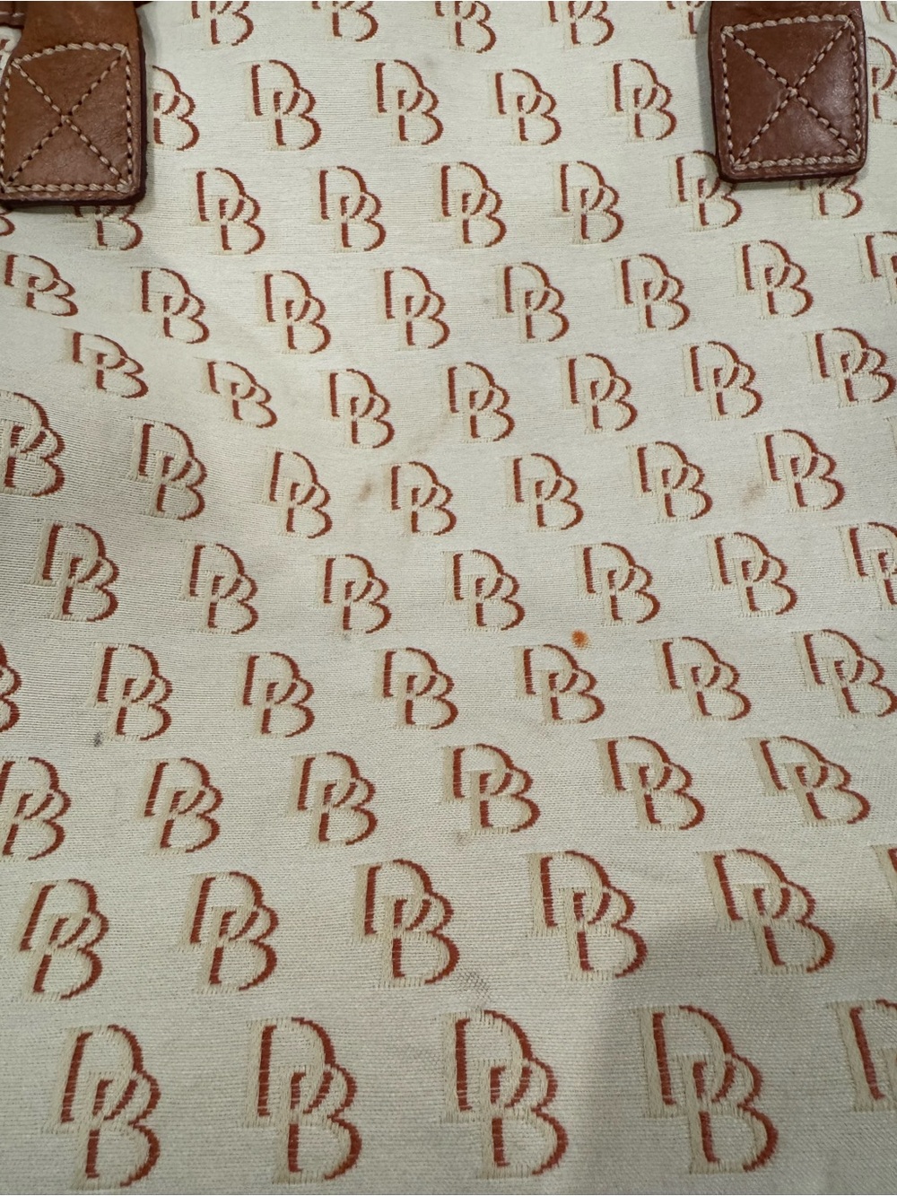 Dooney & Bourke Cream Canvas Tote with Brown Leather Trim - Picture 2 of 15